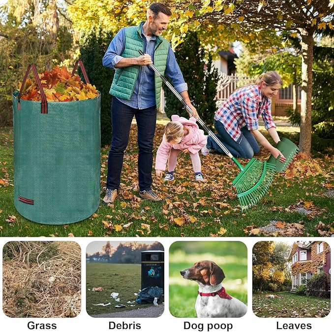 5-in-1 Garden Leaf Rake Tool Set ,53 inches Adjustable Leaf Rake with 2 Large Leaf Collector Bag,A Pair of Leaf Grabbers and A Pair of Work Gloves– Perfect for Yard Cleanup, Outdoor Gardening