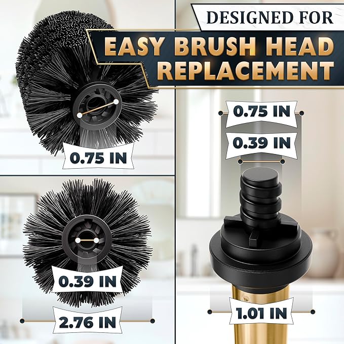 Stainless Steel Toilet Brush and Holder Set, Splash Guard (Gold) | Toilet Bowl Brush and Holder, Removable Inner Bowl, Dense Bristles, Long Handle, Scratch Resistant, for Modern Bathrooms