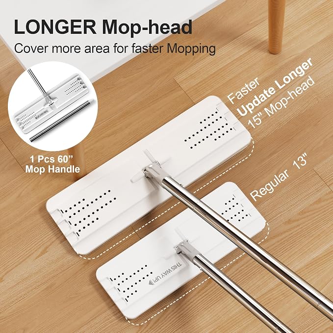 JOYMOOP Mop and Bucket Set for Floor and Wall Cleaning, Flat Mop System with 60" Mop + 3 Pads, Household and Commercial Use