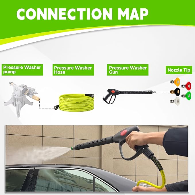 M MINGLE Pressure Washer Hose and Gun Kit, 25FT Power Wash Hose with 5 Tips | M22-14mm Fitting, Replacement for Ryobi, Simpson, Craftsman, Ideal for Car, Driveway, Patio & Household Deep Washing