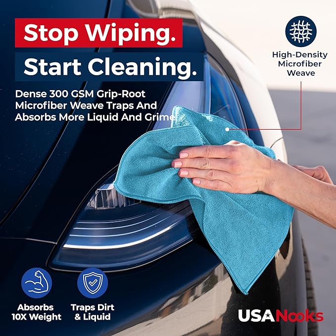USANOOKS Microfiber Cleaning Cloth - Turq - 24Pcs (12.5x12.5 inch) High Performance - 1200 Washes, Ultra Absorbent Car Towel Traps Grime & Liquid for Streak-Free Mirror Shine - car Washing Cloth