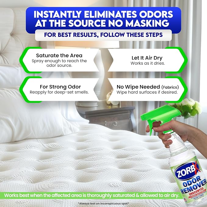 ZORBX Unscented Odor Eliminator Spray 16 Oz 2-Pack, Hospital-Grade Formula | Permanent Odor Remover for Pet & Human Urine, Smoke & Strong Odors, Carpet, Upholstery, Mattress, Bathroom, Car & More