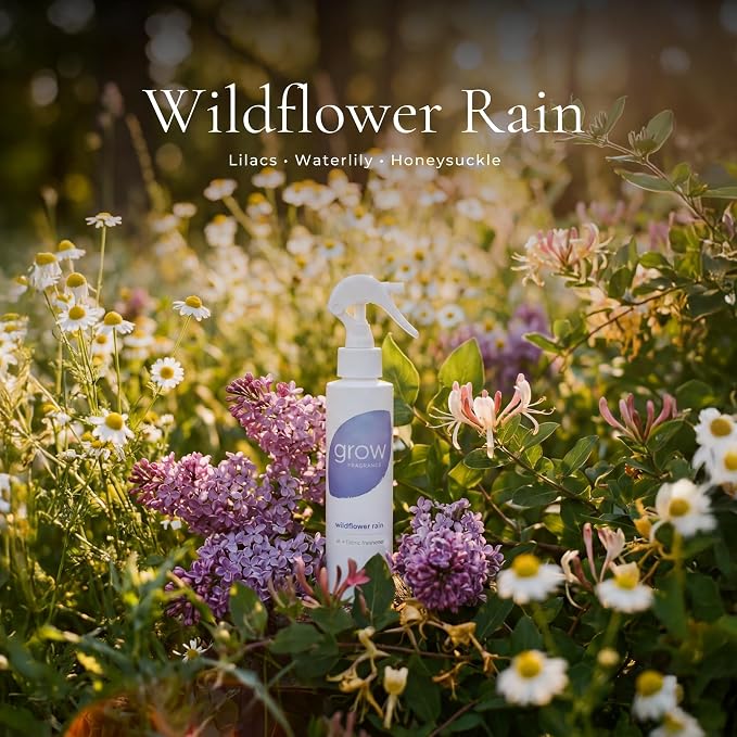 Grow Fragrance Fresh Clean 3-Pack – Non Toxic Air Freshener Spray – Green Tea Matcha, Hibiscus Tea & Wildflower Rain – 100% Plant-Based Essential Oils – Safe for Home, Car & Linens – 5 oz Each