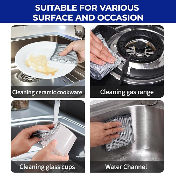Wangjinpeng 50 Pcs New Upgrade 3-Layer Metal Dish Cloths, Non-Scratch Odor-Free Multipurpose Wire Dishwashing Rags for Wet Dry Use, Kitchen Cleaning Cloths for Dishes, Sinks & Stove Tops(7.87X7.87)