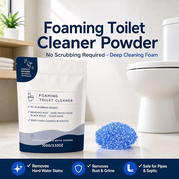 Restorabowl Foaming Toilet Cleaner Powder, Toilet Bowl Cleaner & Stain Remover, No Scrubbing Required Deep Cleaning Foam, Removes Hard Water Stains Tough Grime(2pcs)