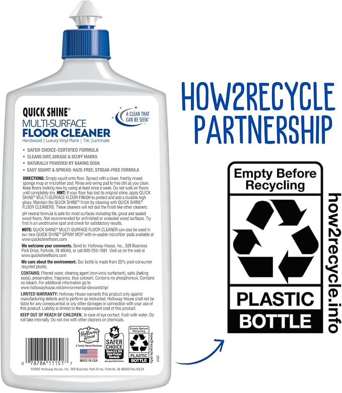 Quick Shine Multi-Surface Floor Cleaner 27 oz-2 Pk, Streak-Free, No Residue | Powered by Baking Soda, Clean Breeze Essence, pH Neutral, No Rinse, PFAS & Ammonia Free, EPA Safer Choice Made in USA