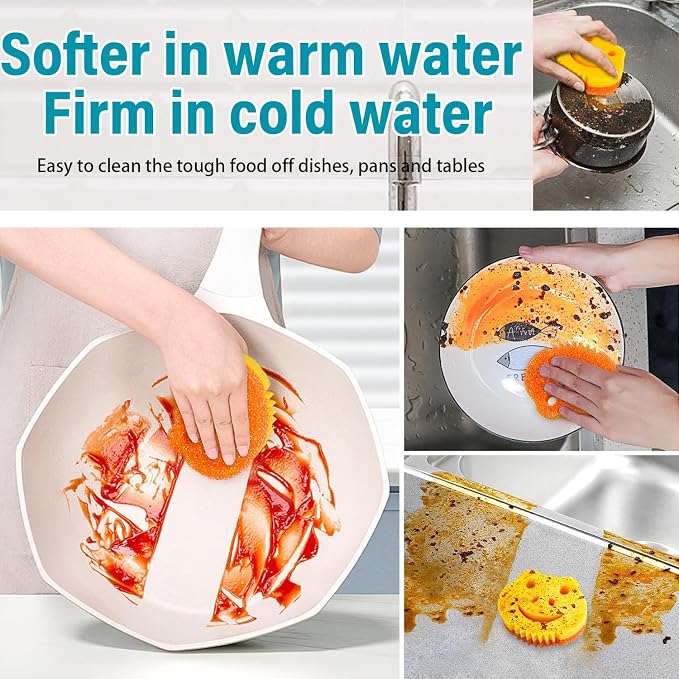 5 Pack Scrub Sponge, Dual-Sided Temperature Controlled Kitchen Sponge for Dishes, Frog Bulk Sponges Household Cleaning Pads,Multi-Functional Premium Cleaning Sponges