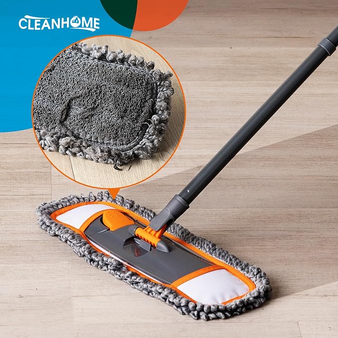CLEANHOME Mops for Floor Cleaning with 3 Different Washable Pads and Extendable 55” Long Handle, Multifunction Dust Mop for Hardwood,Marble,Tile Floor Mopping,Orange