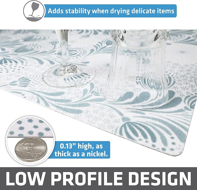 Drymate Jumbo XL Dish Drying Mat (19”x24”), Low-Profile, Super Absorbent, Quick Dry Fabric, Waterproof & Slip-Resistant, for Kitchen Counter, Trimmable, Easy to Clean (USA Made)(Light Blue)
