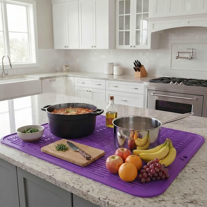 MicoYang Silicone Dish Drying Mat for Multiple Usage,Easy clean,Eco-friendly,Heat-resistant Silicone Mat for Kitchen Counter or Sink,Refrigerator or Drawer Liner Purple 2XL 24 inches x 18 inches