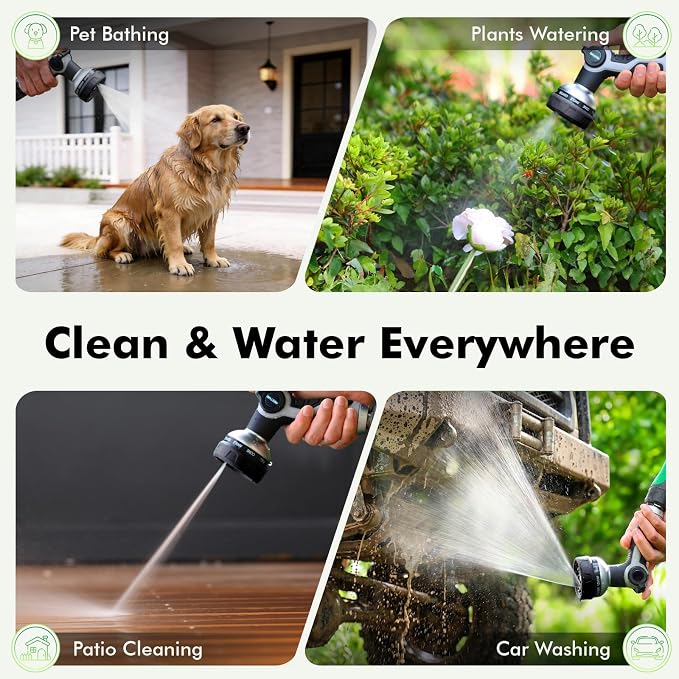 RESTMO 10-in-1 Water Hose Nozzle, Garden Hose Sprayer with 10 Adjustable Spray Patterns, Easy Thumb Control for Flow Adjustment, Ideal for Watering Plants & Lawns, Washing Cars & Pets, Black