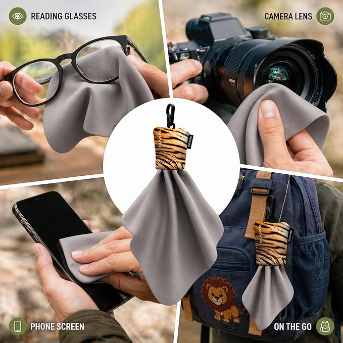 SPUDZ Classic Microfiber Lens Cleaner – Clip-On Pouch, Washable – for Binoculars, Scopes, Glasses, Screens | Classic | Red, 6 x 6 Inch