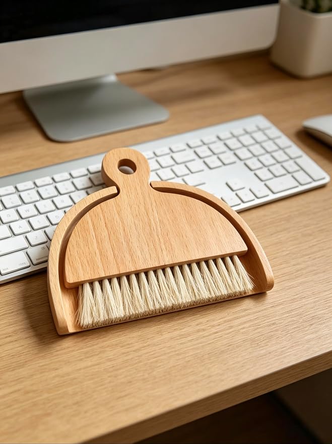Wooden Dustpan and Brush Set Desktop Table Dustpan and Brush Set | Small Broom and Dustpan Set for Traveling, RVs, Campers Campsites, Dorm Rooms, Art Studio