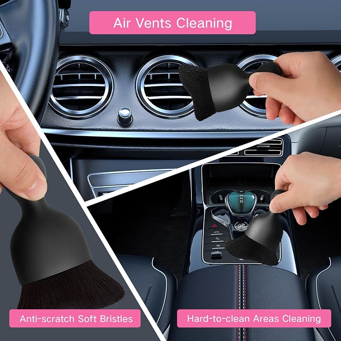 Qydipclin 7pcs Windshield Cleaner Tool Car Window Cleaning Wash Kit with 4 Reusable Microfiber Pads 1 Spray Bottle and Extendable Handle Auto Glass Wiper Kit, Pink