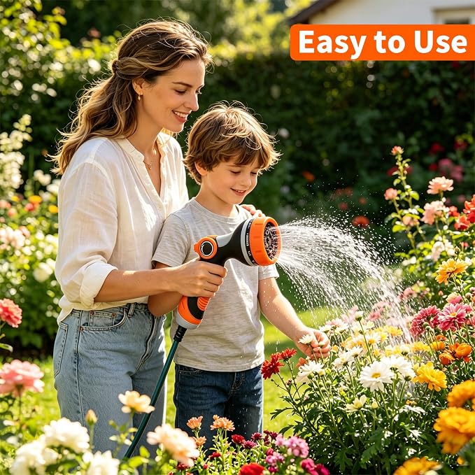 Garden Hose Nozzle with Adjustable 10 Spray Patterns Thumb Control | Ergonomic Hose Sprayer Nozzle, High Pressure Hose Nozzles for Lawn & Plant Watering,Washing Cars & Pet Bathing,Leak-Proof