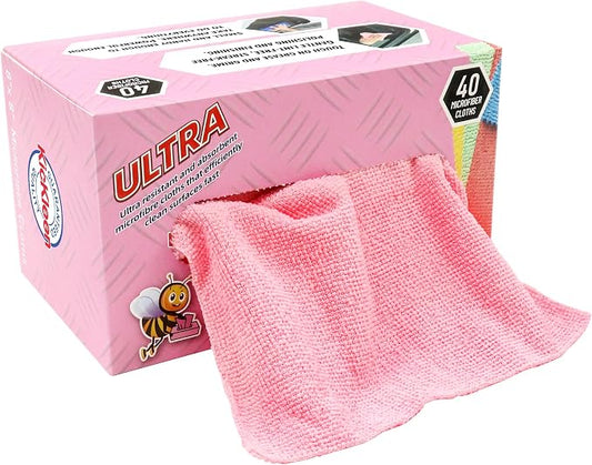 Microfiber Cleaning Cloth, Lint-Free Shop Towels Reusable, Bulk Rags in a Box for Home, Kitchen and Car, 8 Inch x 8 Inch,40 Pack with Box (Pink)