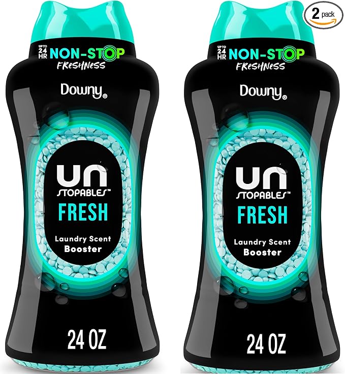 Downy Unstopables In Wash Scent Booster Beads, Fresh Scent, 24 oz, Laundry Beads for odor Protection, Downy Scent Booster Beads, Laundry Scent Boosters (Pack of 2)