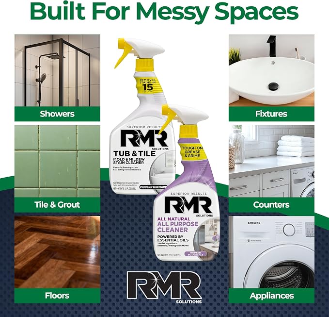 RMR Surface Saver System – Tub & Tile Stain Remover + All Natural All Purpose Cleaner, 2-Step Bathroom & Surface Cleaning Bundle for Tile, Grout, Shower, Tub, Counters & More, 2–32 Oz Bottles