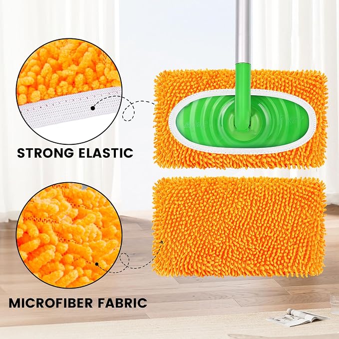 6Pcs Reusable Microfiber Mop Pads Compatible with Sweeper Mop, Replacement Wet Mopping pad Refills & Washable Dry Sweeping Cloths for Surface/Hardwood Floor Cleaning(Orange)