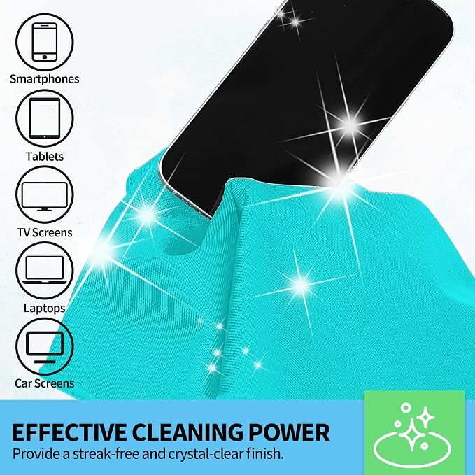 Microfiber Cleaning Cloth, 12 Pack Window Glasses Cleaning Cloth, Reusable Lint-Free Streak Free Polishing Cloth Wipes for Stainless Steel, Eyeglass, Mirror, Screen & Lense, Turquoise
