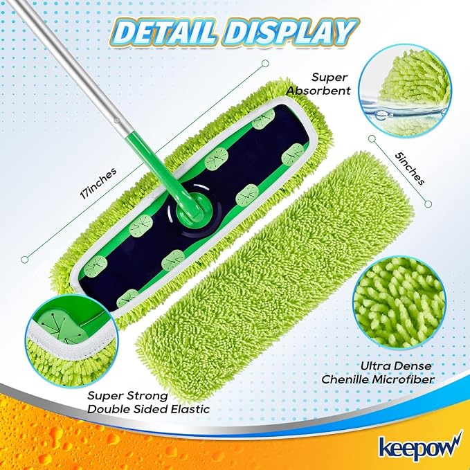 KEEPOW XL Mop Pads Compatible with Swiffer XL Sweeper, 5 Pack Multicolor | X-Large Dry Sweeping Cloths, XL Wet Pads Refills, Reusable Microfiber Heavy Duty Wet Mopping Cloths for Floor Cleaning