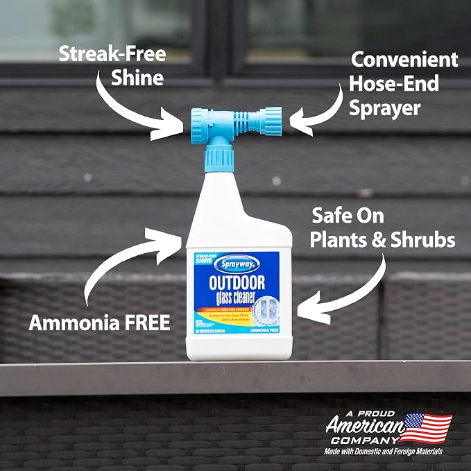 Sprayway Outdoor Glass Cleaner, 32oz, Pack of 6 | Streak-Free Shine, Foaming Action | Ideal for Windows, Patio Doors, and Outdoor Glass Surfaces