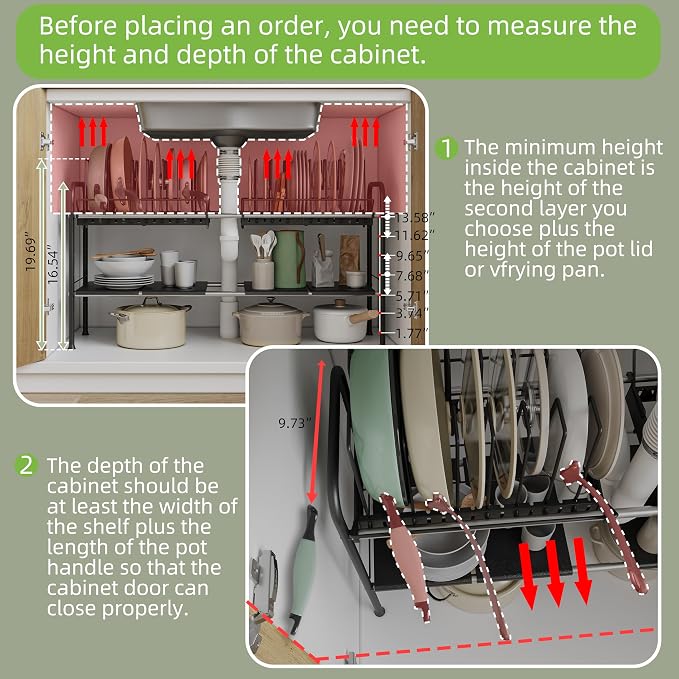 NETEL Adjustable Under Sink Organizers and Storage,Pots and Pans Organizer Under Kitchen Cabinet,Pan Lid Organizers Inside Cabinet,Expandable Cabinet Storage Shelf with Pan Rack and 14 Dividers