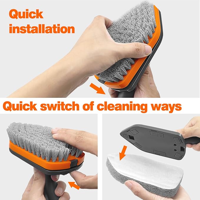 NEWE Shower Cleaner Brush, Tub Tile Scrubber with Telescopic Long Handle 56 inches, 4 Scrub Heads for Cleaning Bathroom Bathtub Floor Baseboard Sink Kitchen Toilet