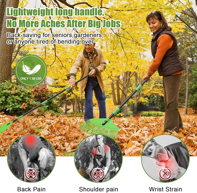 Plastic Leaf Rake - Upgraded Anti-Break Nylon Head,65" Adjustable Outdoor Yard Rakes for Leaves,Grass,Pine Needle,Mulch,Gentle On Lawn Garden - Lightweight for Women,Seniors & Kids,Childs