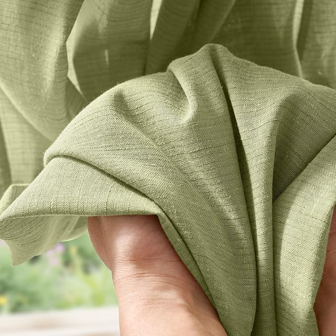 jinchan Linen Pinch Pleated Back Tab Tier Curtains, 26x24, 2 Panels, Green | Light filtering,small window treatment,cafe curtains,machine washable,farmhouse,kitchen,bathrooms,laundry