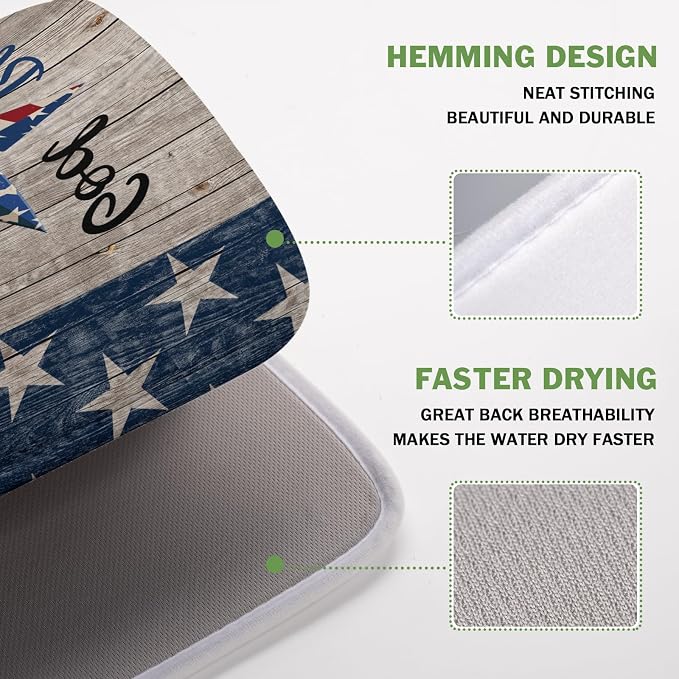 Kawani 4th of July Dish Drying Mat 16x18 Inch Patriotic God Bless America Memorial Kitchen Mats Independence Day Absorbent Dishes Pad for Kitchen Counter USA Star Drying Mat Home Decor for Countertop