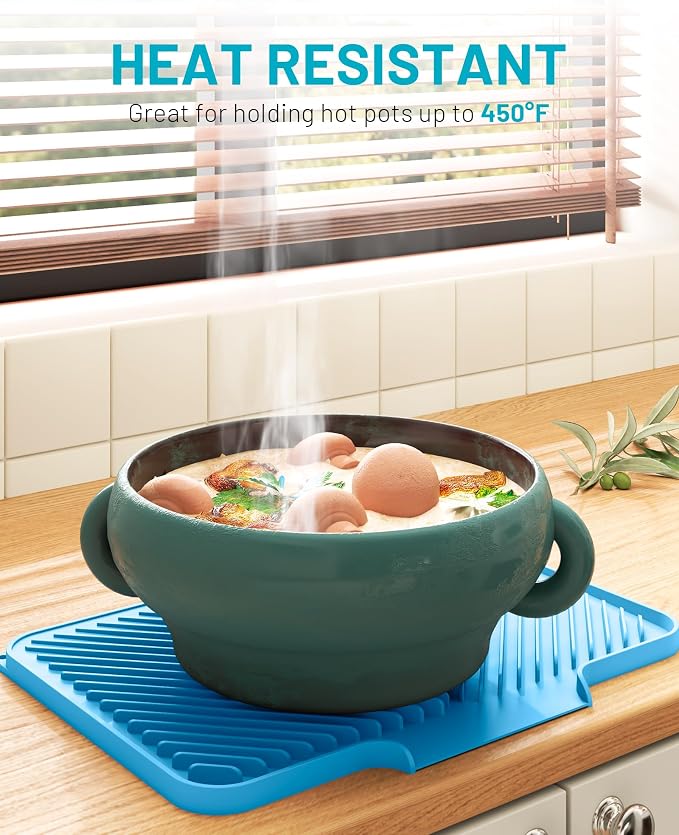 Dish Drying Mat Kitchen Counter - Silicone Dish Drying Pad with Built-in Drain for Sink, Refrigerator and Drawer liner, Easy Clean, Non-Slip, Heat Resistant, 14.8" x 10.7"