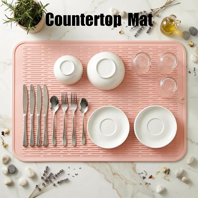 MicoYang Silicone Dish Drying Mat for Multiple Usage,Easy clean,Eco-friendly,Heat-resistant Silicone Mat for Kitchen Counter or Sink,Refrigerator or Drawer Liner Pink 4XL 32 inches x 18 inches
