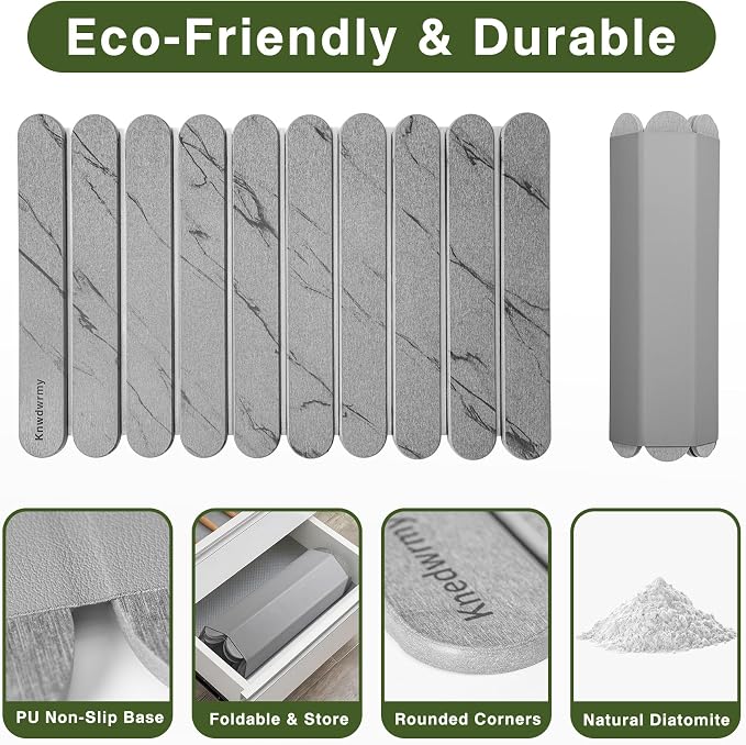 Stone Drying Mat for Kitchen Counter, 24"x16" Quick Dry Stone Dish Drying Mat, Foldable Absorbent Diatomaceous Earth Pad for Plates Cups Utensils (Gray)