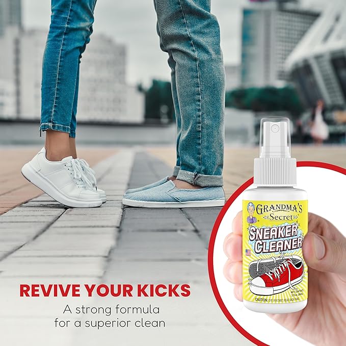 Grandma's Secret Shoe Cleaner - Stain Remover Spray for Rubber, Canvas and Leather - Removes Dirt, Grime and Grass - Sneakers Cleaner for Outdoor Shoes, Slippers and Moccasins - 3 Ounce