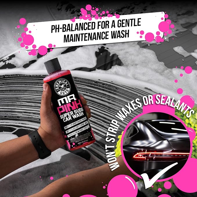 Chemical Guys, Hands Off Touchless Pre-Wash & Mr. Pink Car Wash Soap Kit | Touchless pre-soak lifts dirt and road film, paired with Mr. Pink foaming soap for a safe two-step wash, 16 oz each
