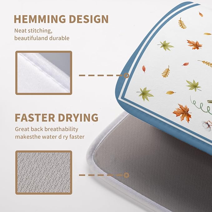 Fall Dish Drying Mat for Kitchen Counter 18 x 24 Inch Colorful Pumpkin Dish Drainer Mat Absorbent Microfiber Autumn Thanksgiving Harvest Dish Rack Pad for Coffee Dining Bar Decor