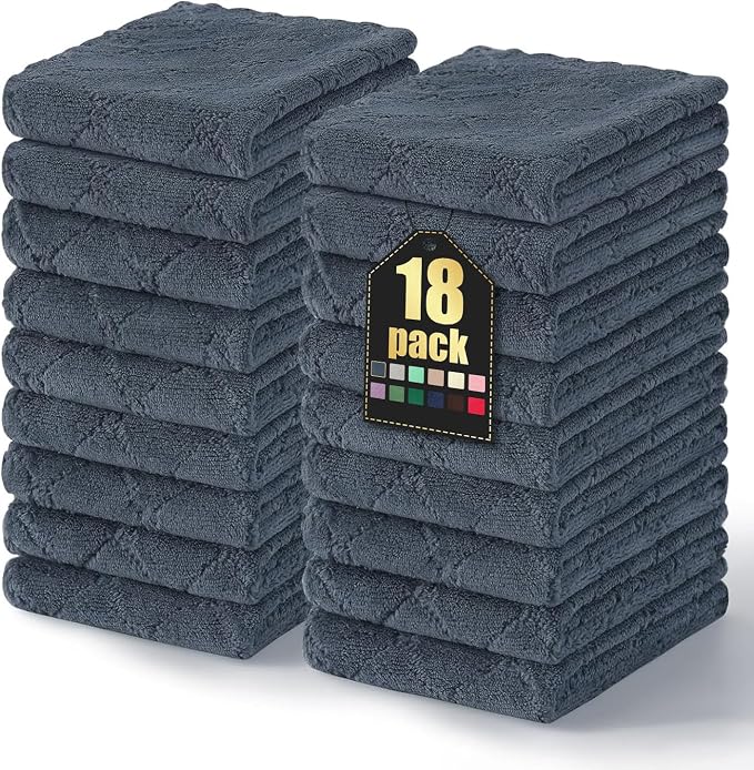 Homaxy 18 Pack Dish Towels for Kitchen (10 x 20 Inches, Dark Grey), Super Soft and Absorbent Coral Velvet Dish Cloths for Washing Dishes, Nonstick Oil Fast Drying Microfiber Cleaning Cloth