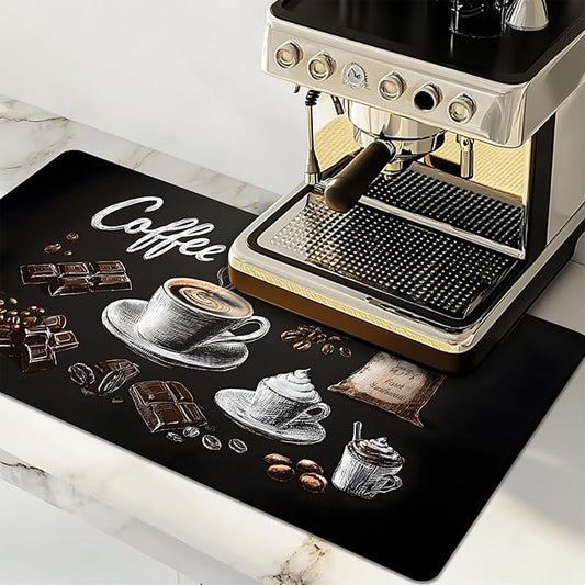 Dish Drying Mat Large Coffee Mat Absorbent Drying Mat for Kitchen Counter Coffee Bar Accessories 32"x 17", Coffee Dessert