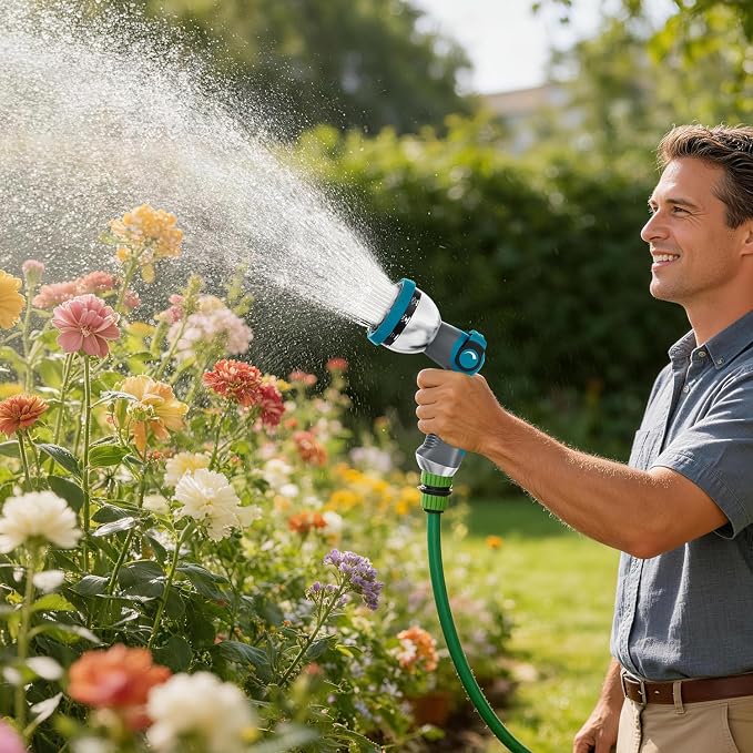Besiter Garden Hose Nozzle, Hose Sprayer Nozzle with 10 Spray Patterns, Thumb Control On Off Valve, High Pressure Metal Water Hose Nozzle for Car Wash, Plants, Pets & Outdoor Cleaning
