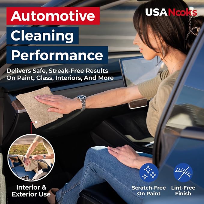 USANOOKS Microfiber Cleaning Cloth - Beige - 24Pcs (12.5x12.5 inch) High Performance - 1200 Washes, Ultra Absorbent Car Towel Traps Grime & Liquid for Streak-Free Mirror Shine - car Washing Cloth