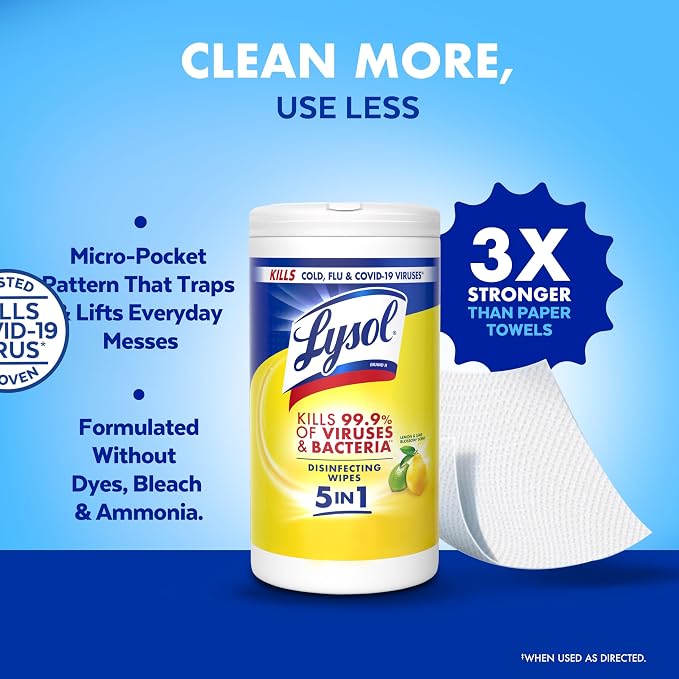 LYSOL Disinfecting Wipes, Multi-Surface Cleaner, Lemon, 80 ct. (2 Pack)