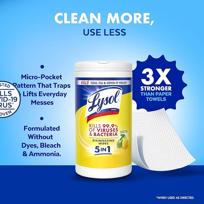LYSOL Disinfecting Wipes, Multi-Surface Cleaner, Lemon, 80 ct. (4 Pack)
