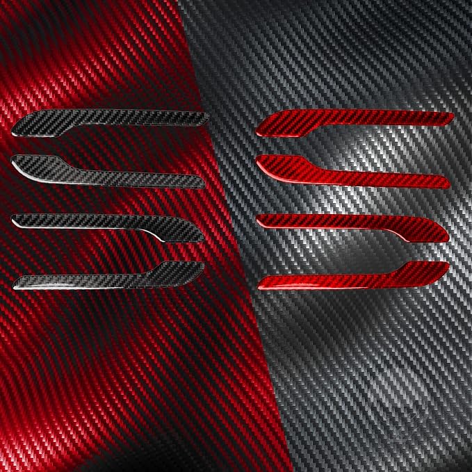 Red Real Carbon Fiber Trim for Tesla Accessories | for Model 3 2017-2022 / Model Y 2020-2024 Door Handle Decoration Panel Sticker Exterior Thick Overlay Decal