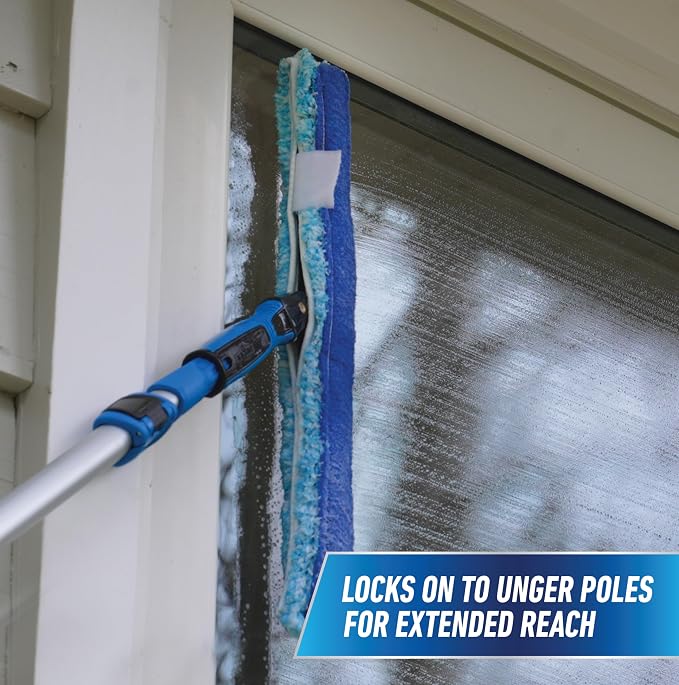 Unger Professional Connect & Clean 18" Window Scrubber Washer for Glass Cleaning and 18” Window and Glass Cleaning Squeegee with EZ Change, Swiveling Head for Corners and Edges