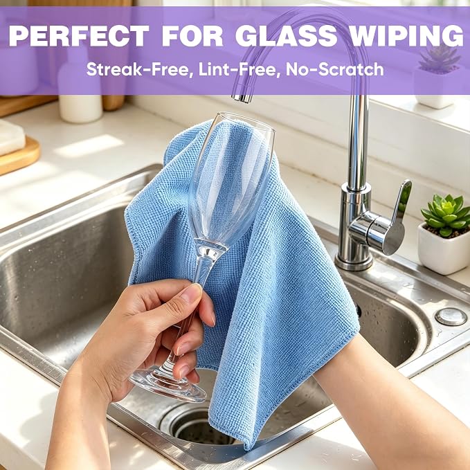 TEAWOO 10 PCS Blue Microfiber Cleaning Cloths, Highly Absorbent Microfiber Towels for Car, Kitchen, Bathroom and Household Cleaning, 11.8" X11.8