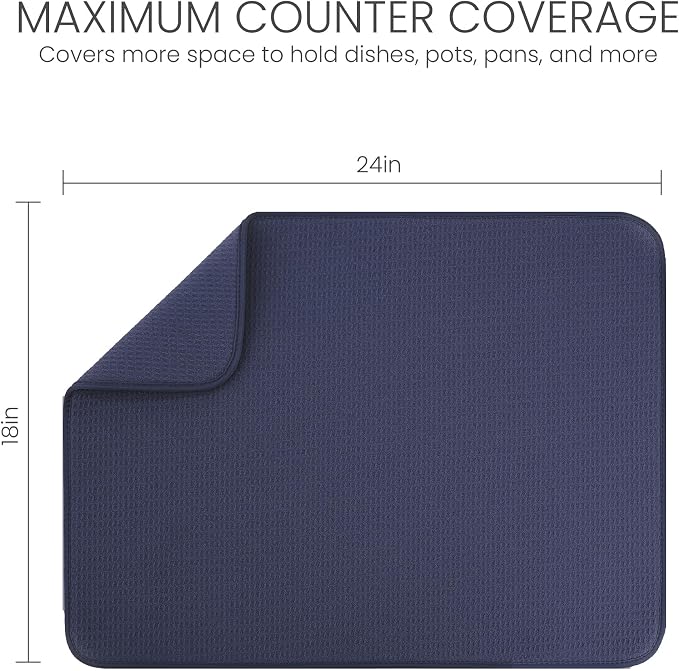 Bellemain XL Dish Mat Microfiber Dish Drying Mat, Super absorbent (Navy, 17" x 24")