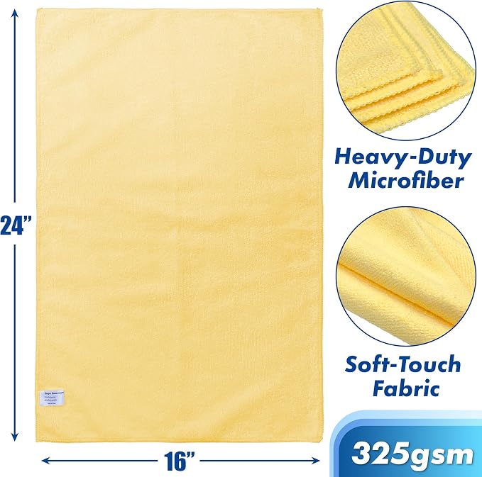 Simple Houseware 16" x 24" Microfiber Cleaning Towels, Heavy Duty 3 Pack | 325 GSM Reusable for Home, Kitchen and Car