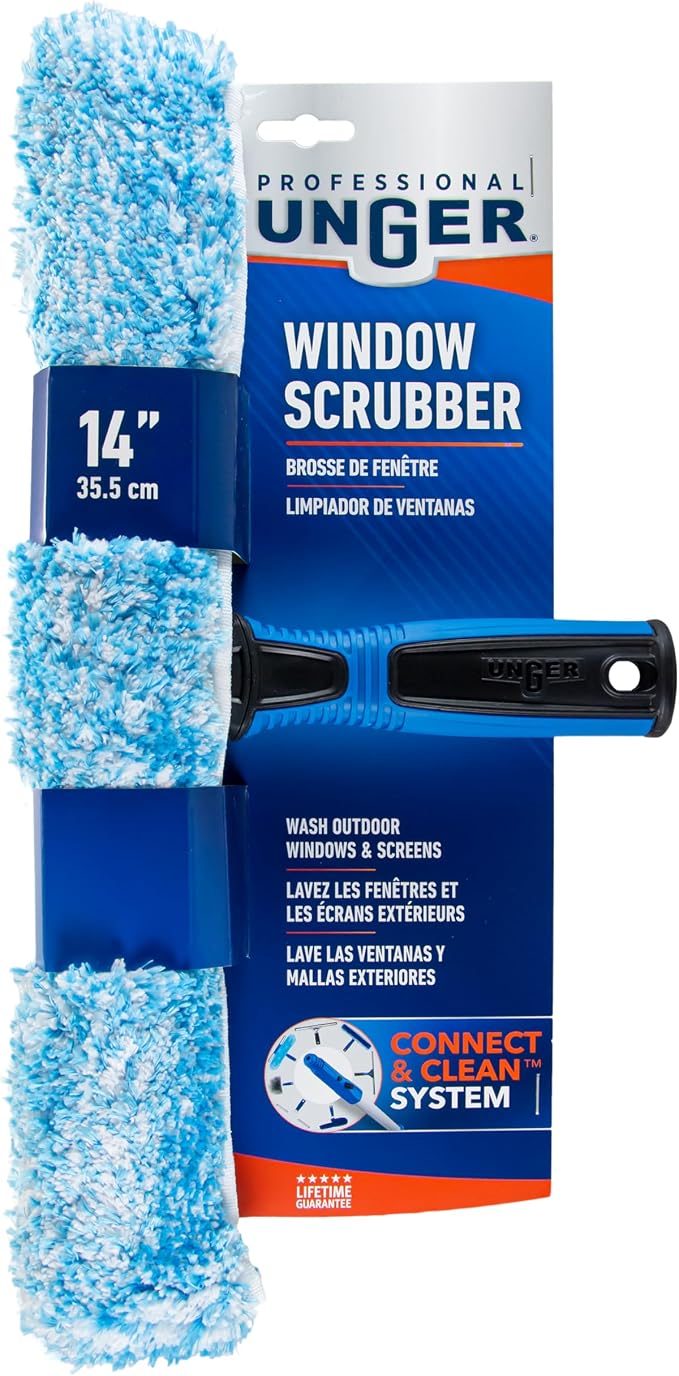 Unger Professional Connect and Clean 14" Window Scrubber Washer for Glass Cleaning, Commercial and Residential Washing, Multipurpose Tool, Gentle on Windows, Reusable Microfiber Sleeve (Pack of 6)