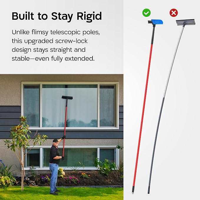 Tyroler Windows Washing Kit with Extension Pole | 12"-80" 5-Part Handle | | 2-in-1 Professional Telescopic Window Squeegee for Home | Indoor & Outdoor Window Cleaner Tool for High Windows & Glass
